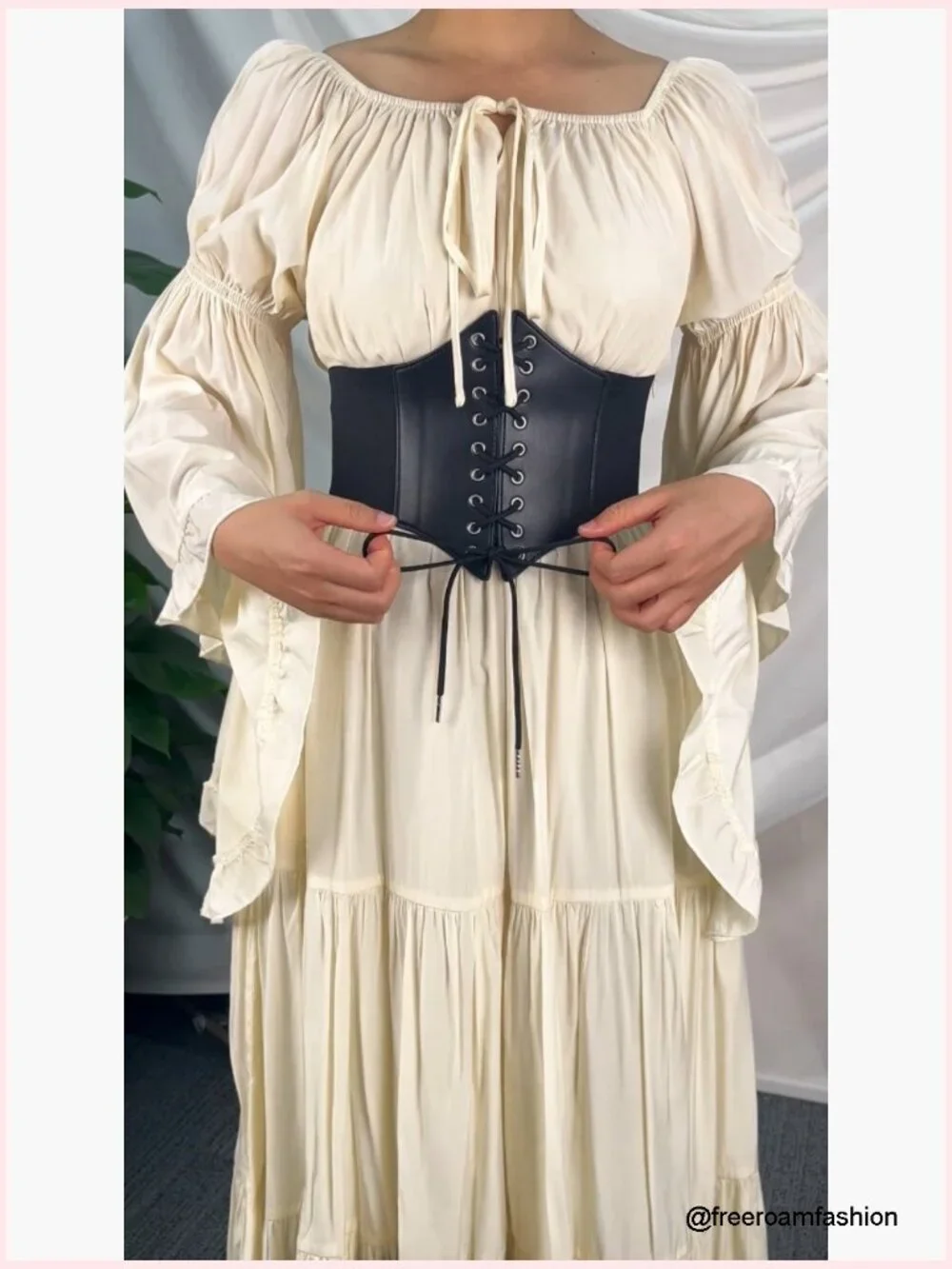 Lace-up Corset Belt Elastic Waist Cinch Belt Faux Leather